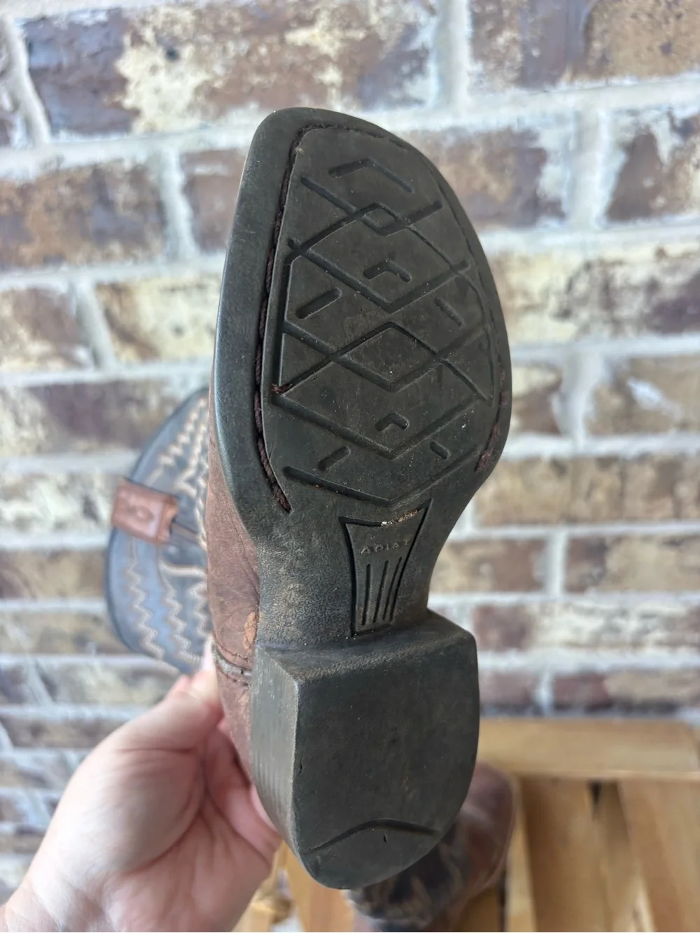 Ariat Kids Brown Leather & Blue Stitch Cowboy Boots